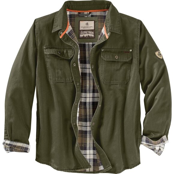 Mens Dark Army Whitetails Flannel Lined Shirt Jacket Waxed Cotton Water Resis - Picture 1 of 7
